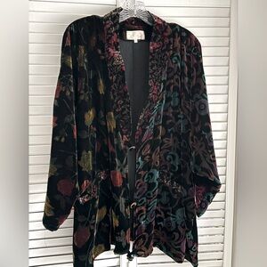 Ethos Stunning Multipattern Dark Floral Velvet Kimono Jacket Sz L